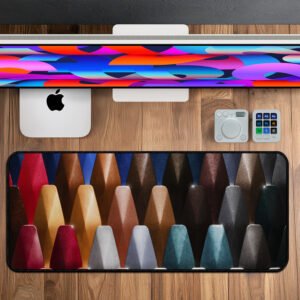 Modern Spectrum desk mat featuring colorful geometric pattern – premium extended mouse pad (800×330×3 mm) for designers, gamers, and professionals.
